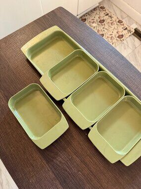 Green MCM Vintage Lady Arnold 5 Piece Serving Tray Set Kitchenware Retro 1960s